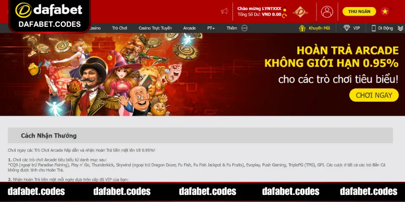 Nhận ưu đãi hoàn trả khi tham gia các trò Arcade